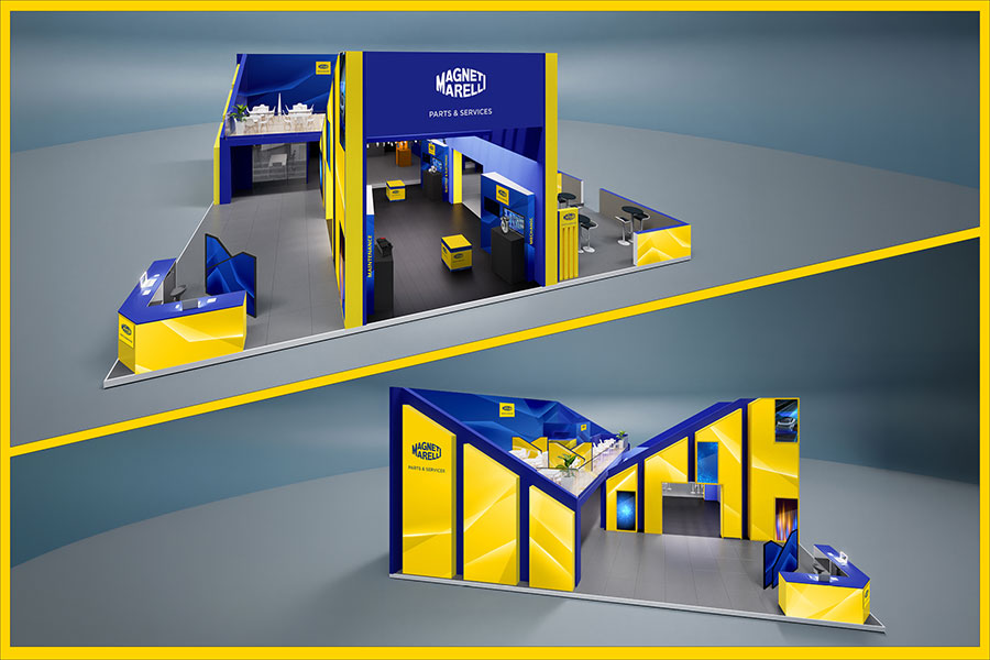 Renderização do stand da Magneti Marelli Parts & Services na Automechanika 2026